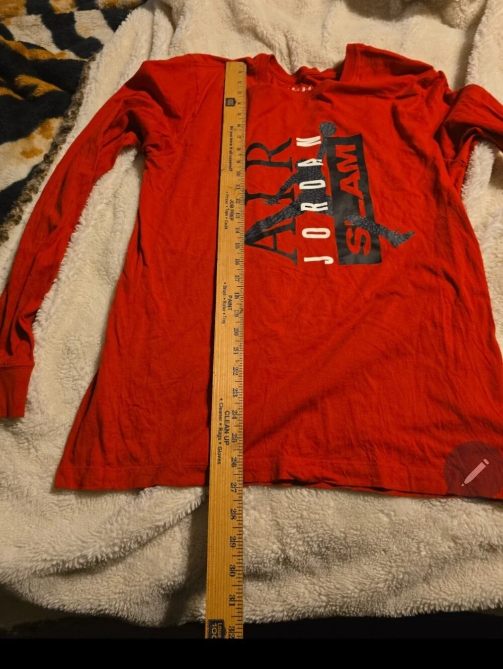 t070126 Air Jordan Shirt Men's Medium Red Long Sleeve Slam Logo Nike Pullover Sh